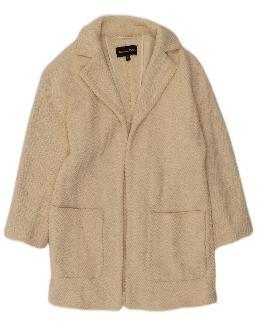 Sobretudo feminino Massimo Dutti manga 3/4 aberta UK 6 XS off white espinha de peixe