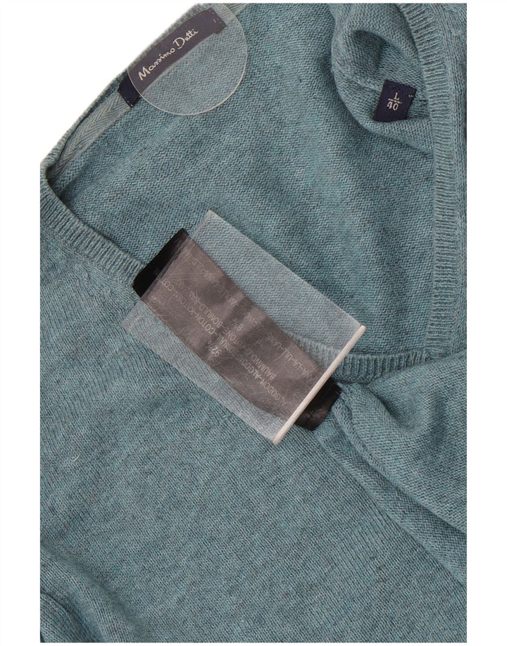 Suéter masculino Massimo Dutti com decote em V grande algodão azul