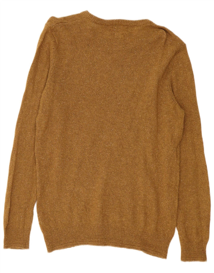 Suéter masculino Marks & Spencer com gola redonda, lã manchada cáqui grande