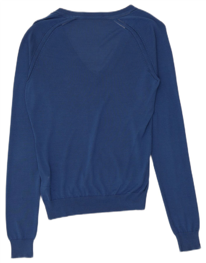 Suéter feminino Dsquared2 com decote em V Reino Unido 12 seda azul médio