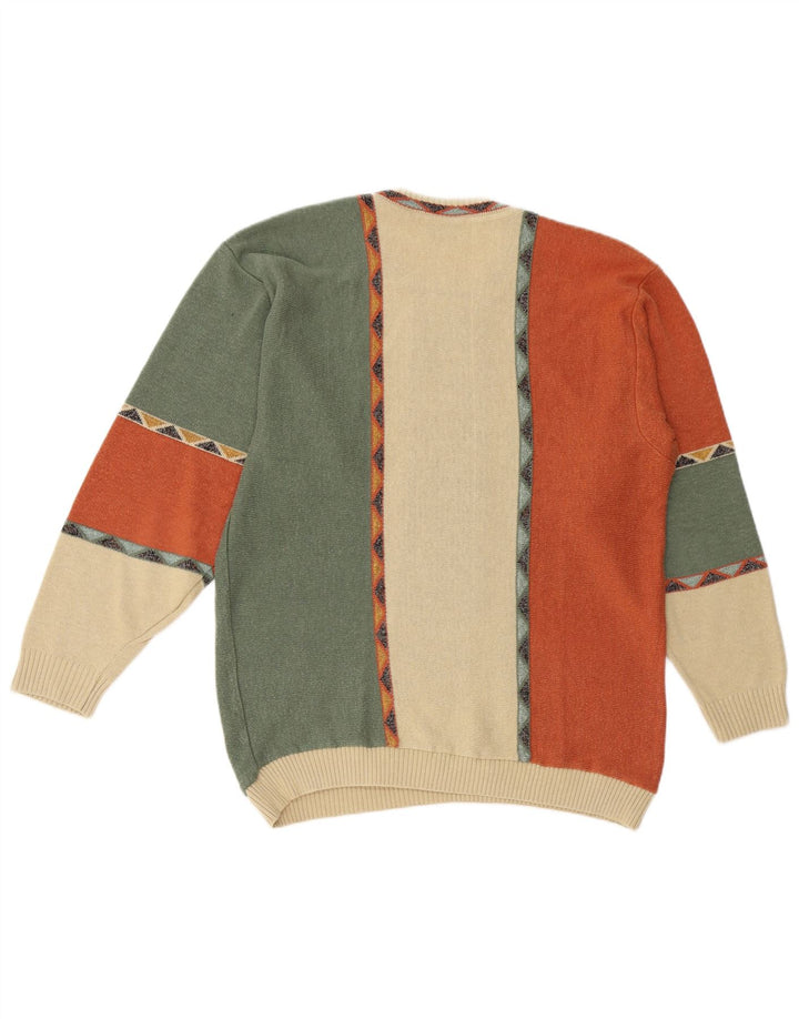 Suéter masculino BERTO LUCCI com gola redonda, grande geométrico multicolorido