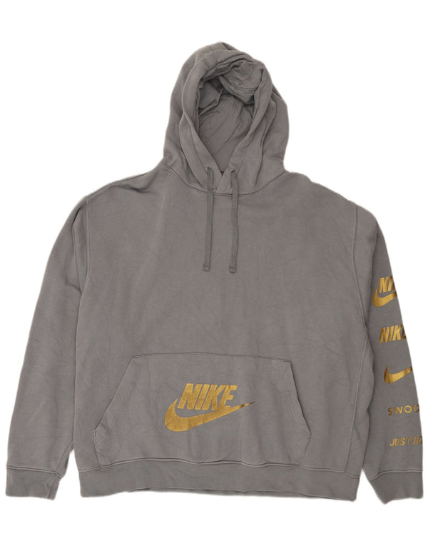 Jumper com capuz Nike feminino Swoosh gráfico oversized UK 20 2XL cinza esportivo