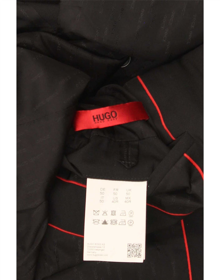 Jaqueta blazer masculina de 2 botões Hugo Boss EU 50 grande lã preta