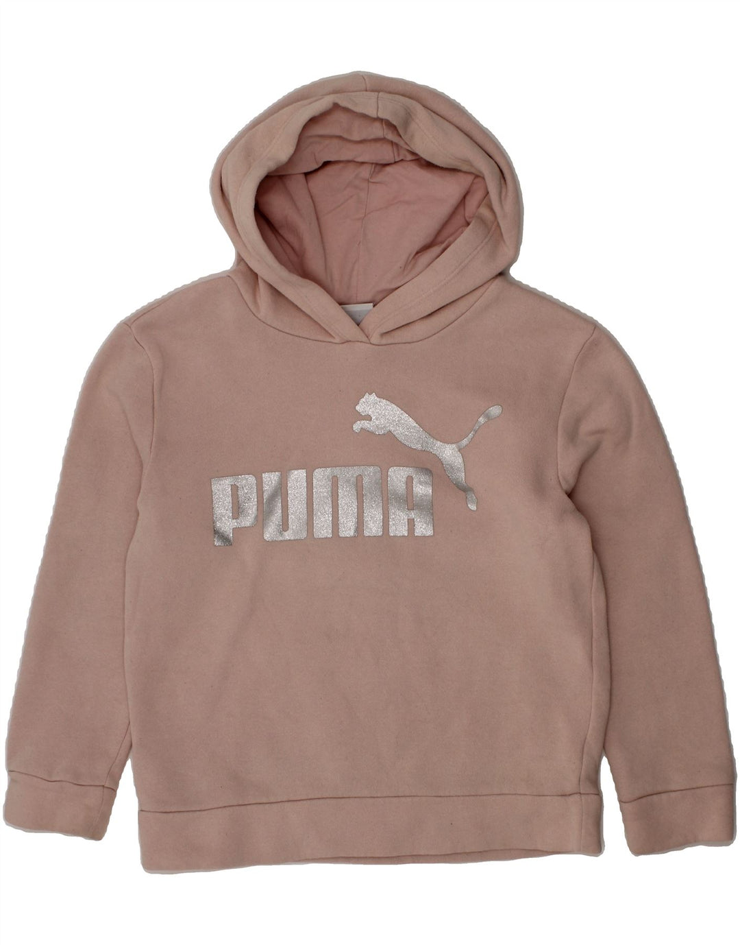 PUMA Girls Graphic Hoodie Jumper 7-8 Years Pink Cotton Vintage Puma and Second-Hand Puma from Messina Hembry 