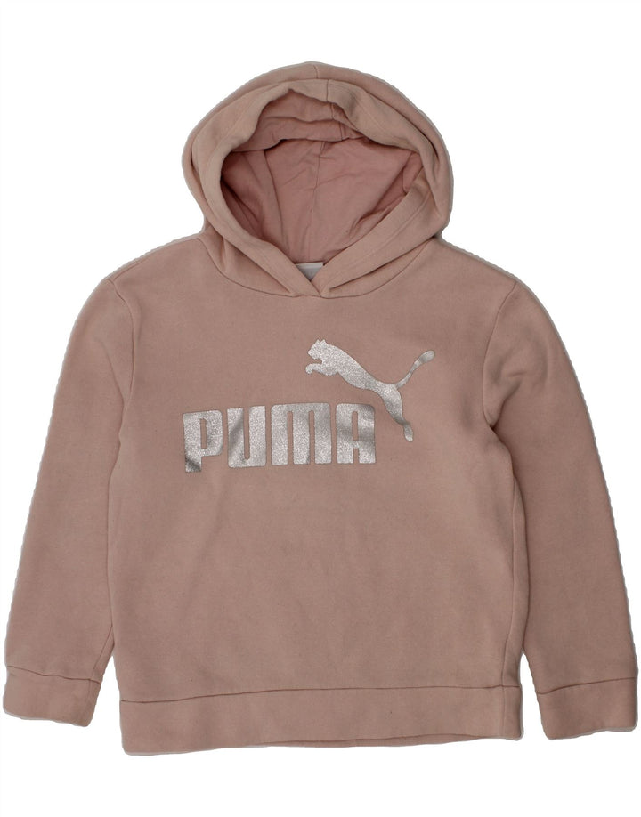 PUMA Girls Graphic Hoodie Jumper 7-8 Years Pink Cotton Vintage Puma and Second-Hand Puma from Messina Hembry 