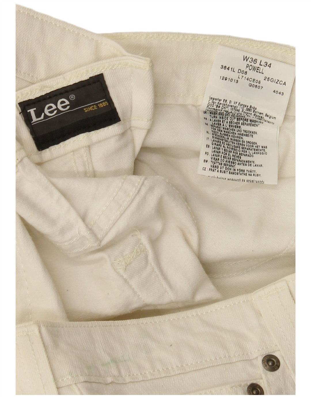 Lee Womens Powell Jeans W36 L33 Algodão Branco