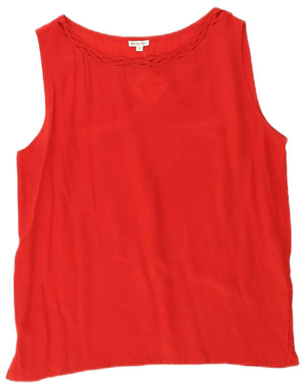 Blusa feminina sem mangas vintage UK 16 grande seda vermelha