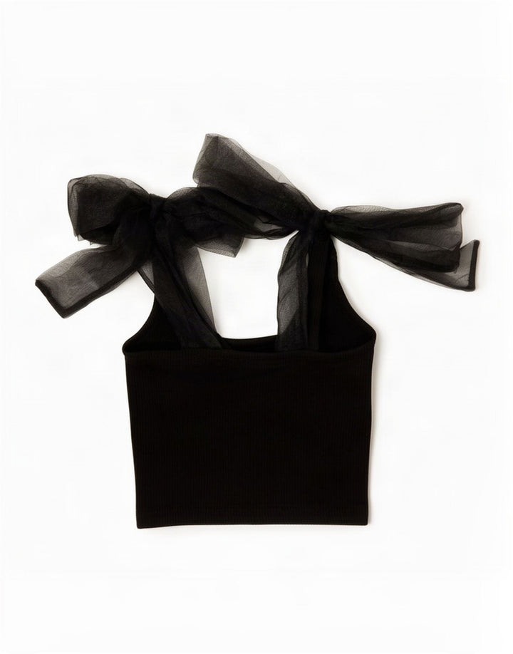 Zara Womens Crop Cami Top UK 12 Médio Algodão Preto
