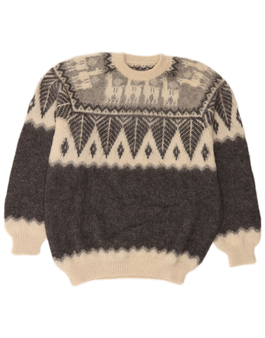 Suéter masculino vintage com gola redonda, pequeno cinza Fair Isle