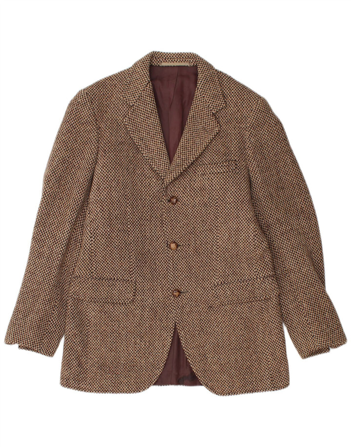 Jaqueta blazer masculina de 3 botões HARRIS TWEED Reino Unido 38 marrom médio lã nova