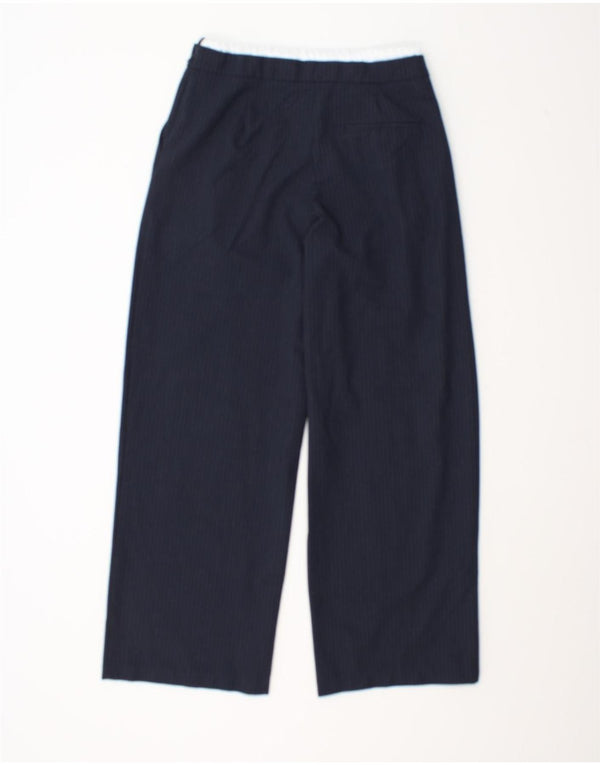 Zara Calça feminina cintura alta perna larga pequena W27 L29 listrada azul marinho