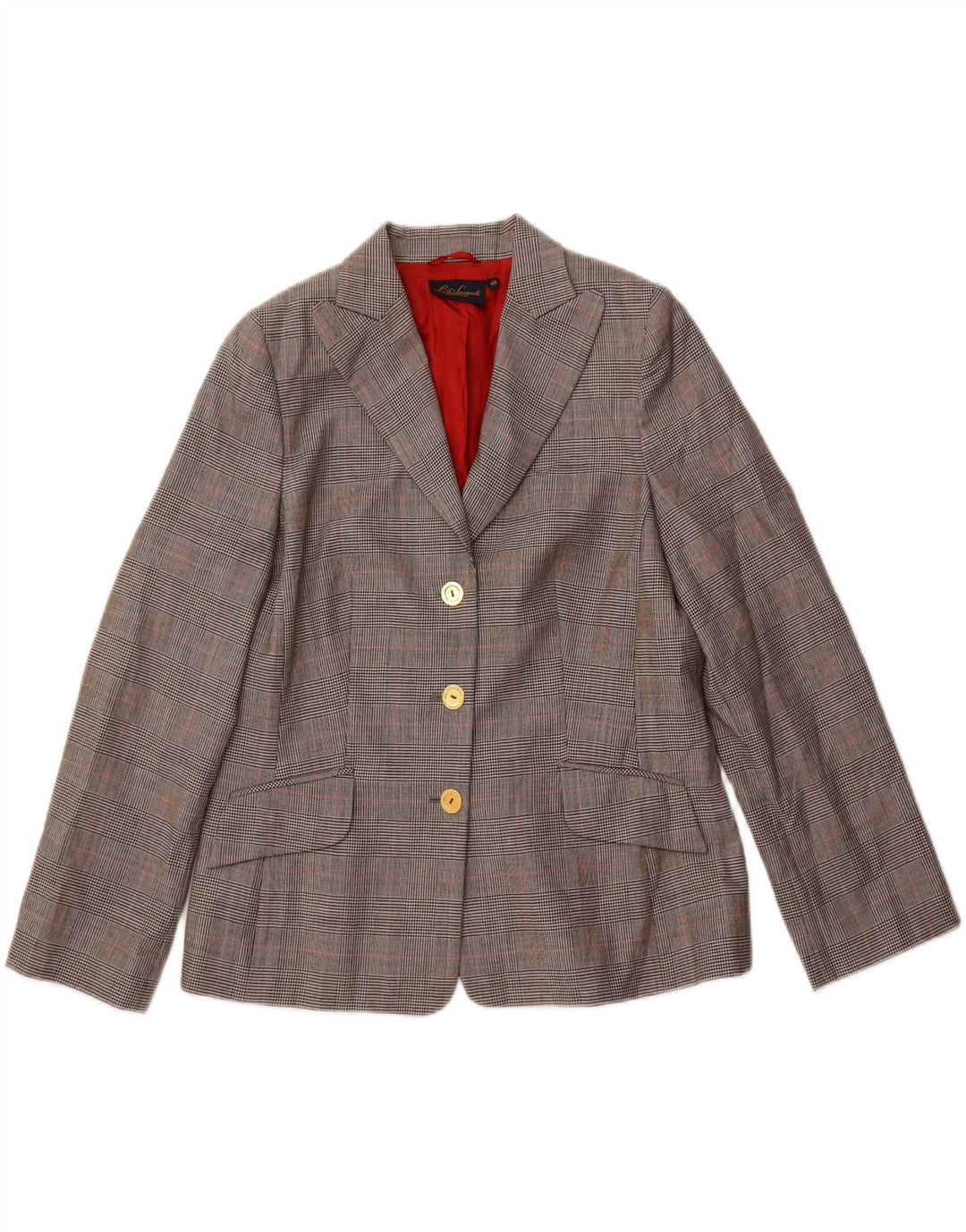 Luisa Spagnoli jaqueta blazer feminina de 3 botões IT 48 XL cinza houndstooth lã