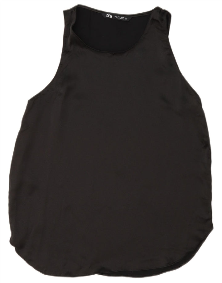 Blusa feminina sem mangas Zara Top UK 10 pequena preta