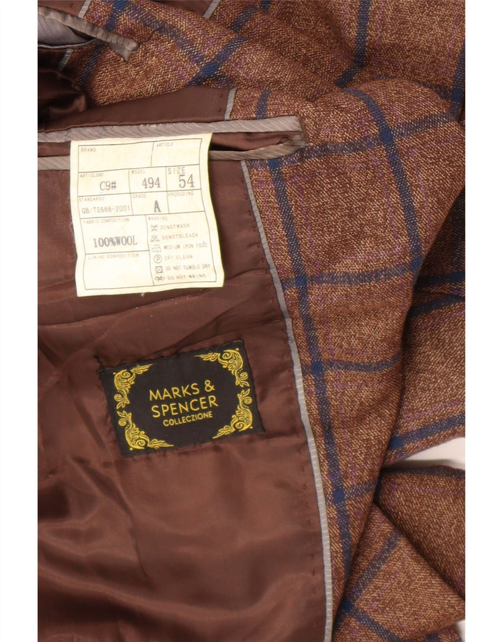 Jaqueta blazer masculina de 1 botão Marks & Spencer IT 54 2XL marrom xadrez lã