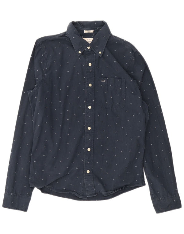 Camisa masculina Abercrombie & Fitch Muscle Fit grande algodão manchado azul marinho