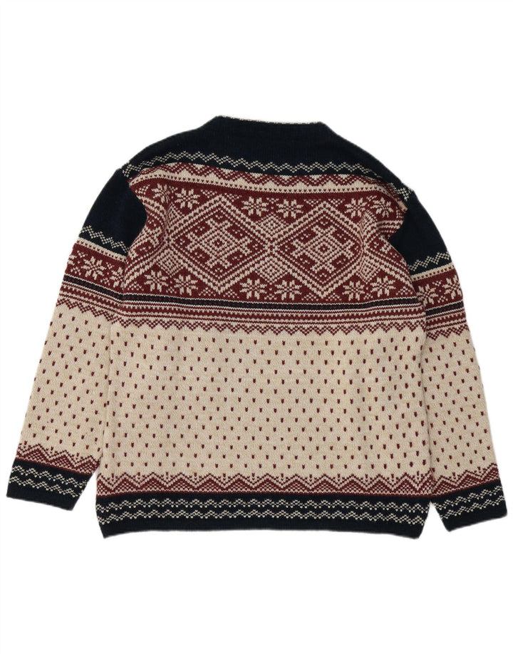 Suéter masculino VINTAGE com gola redonda pequeno multicolorido Fair Isle