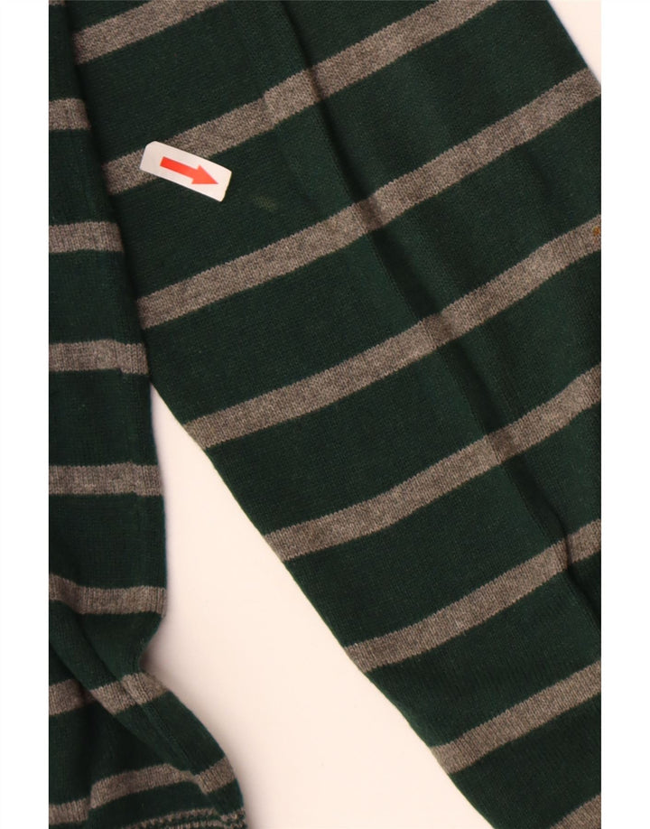 Suéter masculino Massimo Dutti com zíper e gola alta de algodão listrado verde grande
