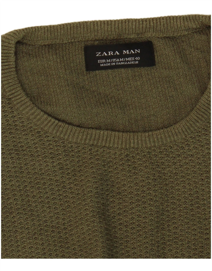Zara Suéter masculino com gola redonda, médio cáqui