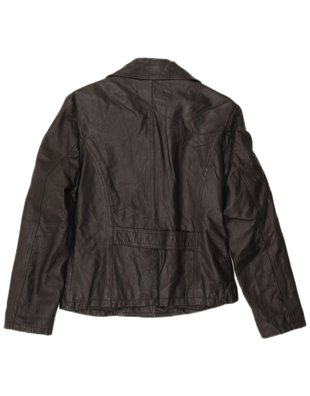 Jaqueta blazer feminina vintage de couro com 3 botões Reino Unido 14 grande preta