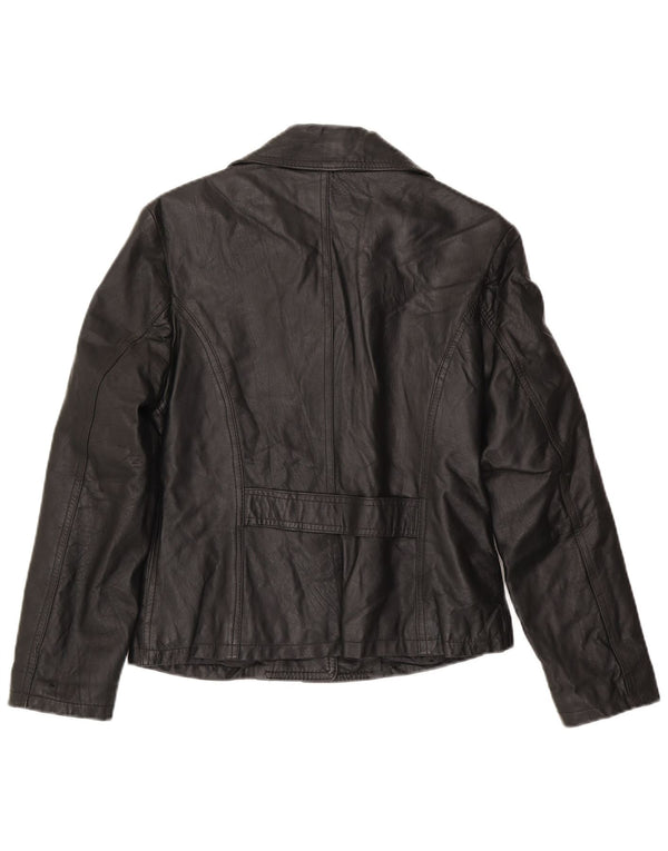 Jaqueta blazer feminina vintage de couro com 3 botões Reino Unido 14 grande preta