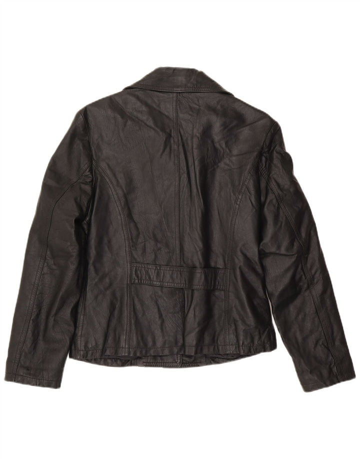 Jaqueta blazer feminina vintage de couro com 3 botões Reino Unido 14 grande preta