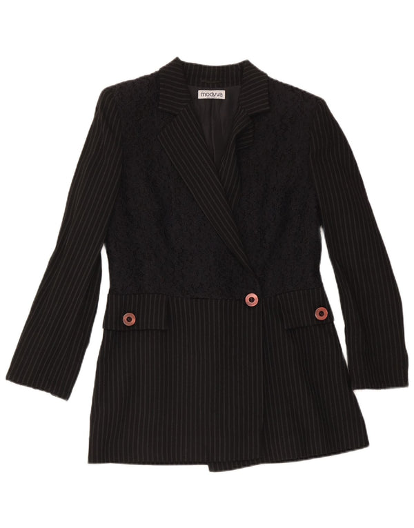 Jaqueta blazer feminina Modyva com 1 botão IT 42 lã listrada preta média