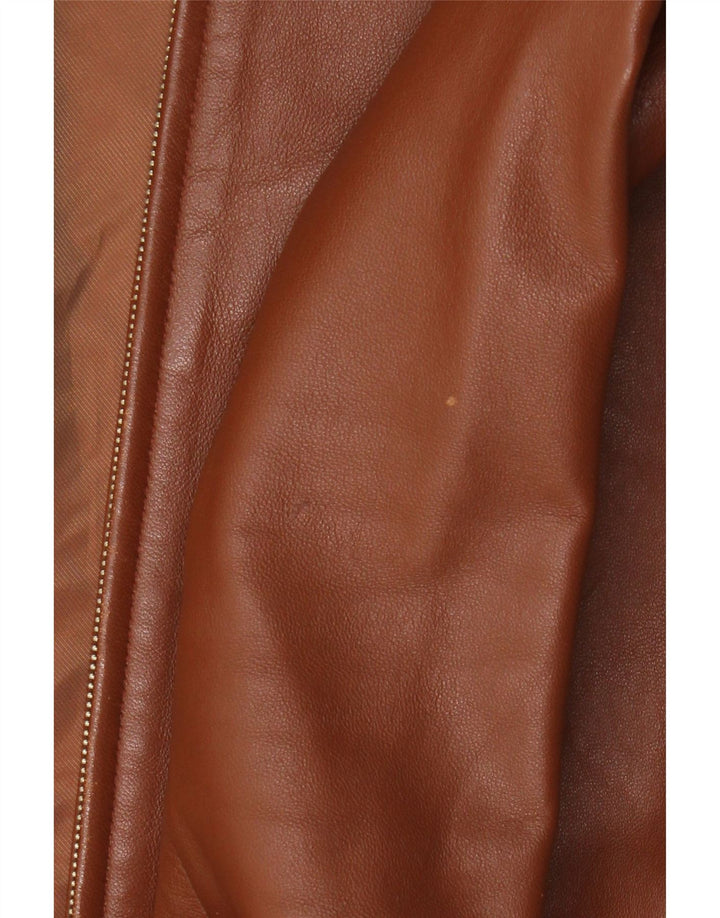 Jaqueta de couro feminina vintage UK 12 marrom médio