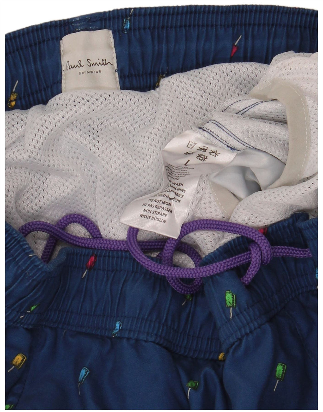 Shorts de banho masculino Paul Smith com padrão abstrato grande poliéster azul marinho