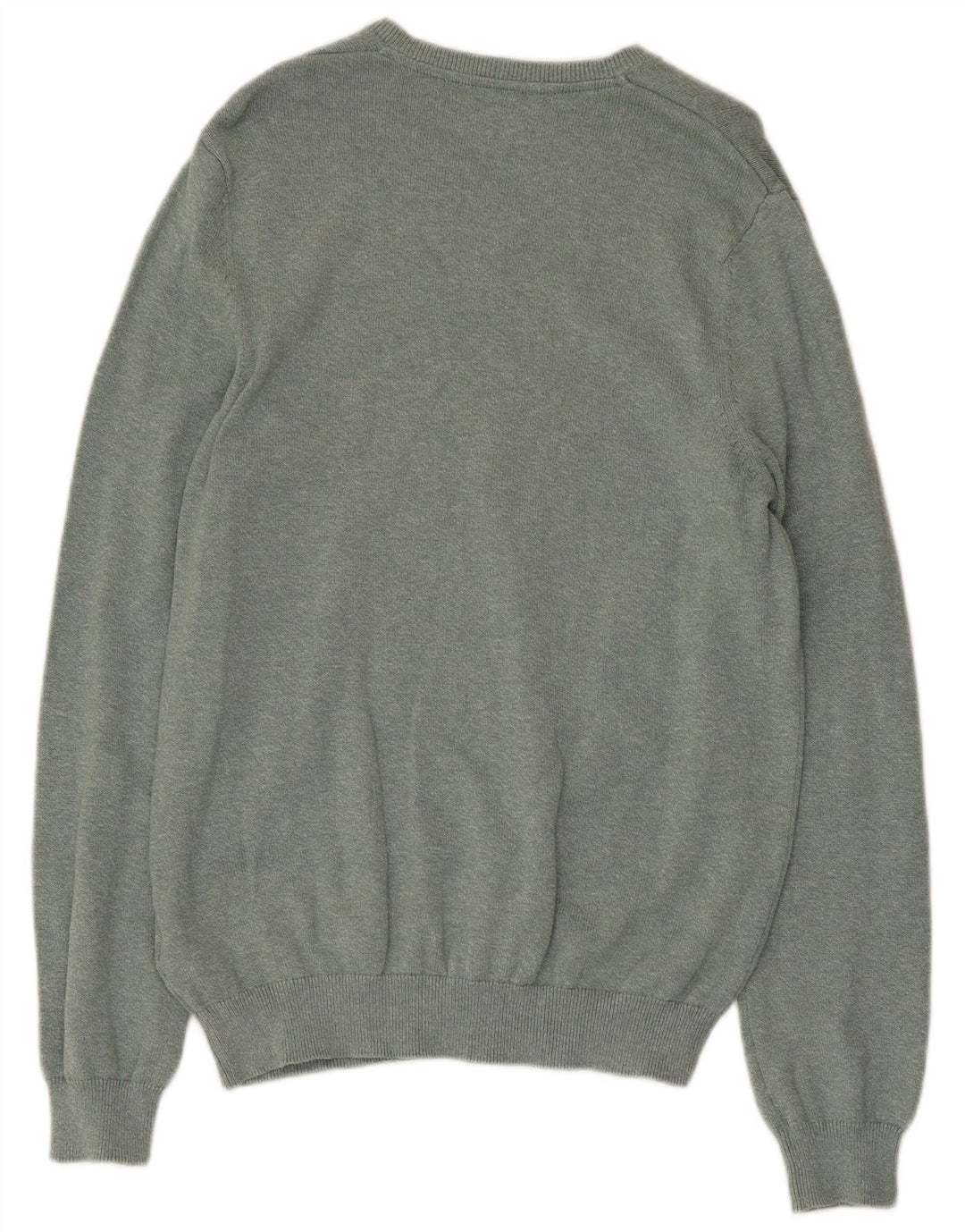 Suéter masculino MARKS & SPENCER com decote em V, algodão manchado verde médio