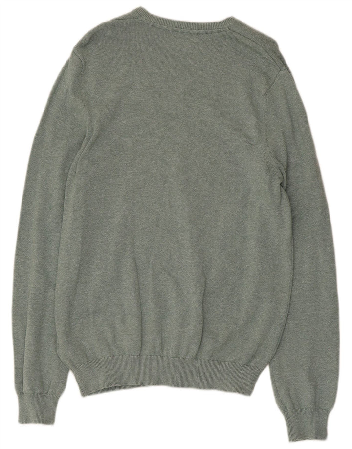 Suéter masculino MARKS & SPENCER com decote em V, algodão manchado verde médio