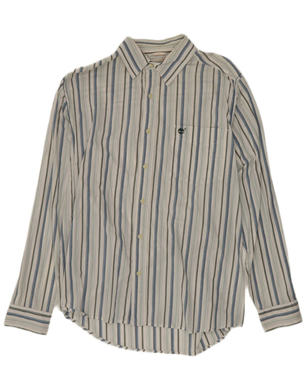 Camisa masculina Timberland grande algodão listrado azul