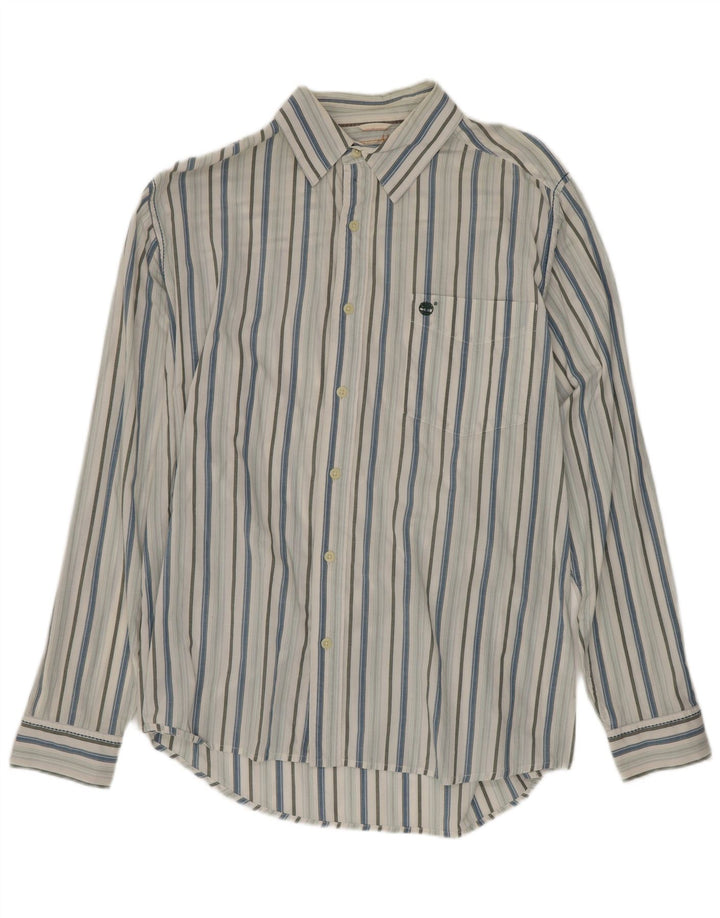 Camisa masculina Timberland grande algodão listrado azul