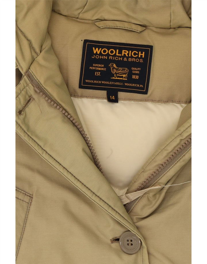 WOOLRICH Girls Hooded Windbreaker Coat 13-14 Years Beige Vintage Woolrich and Second-Hand Woolrich from Messina Hembry 