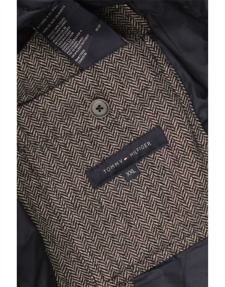 Jaqueta acolchoada masculina Tommy Hilfiger UK 44 2XL lã espinha de peixe cinza