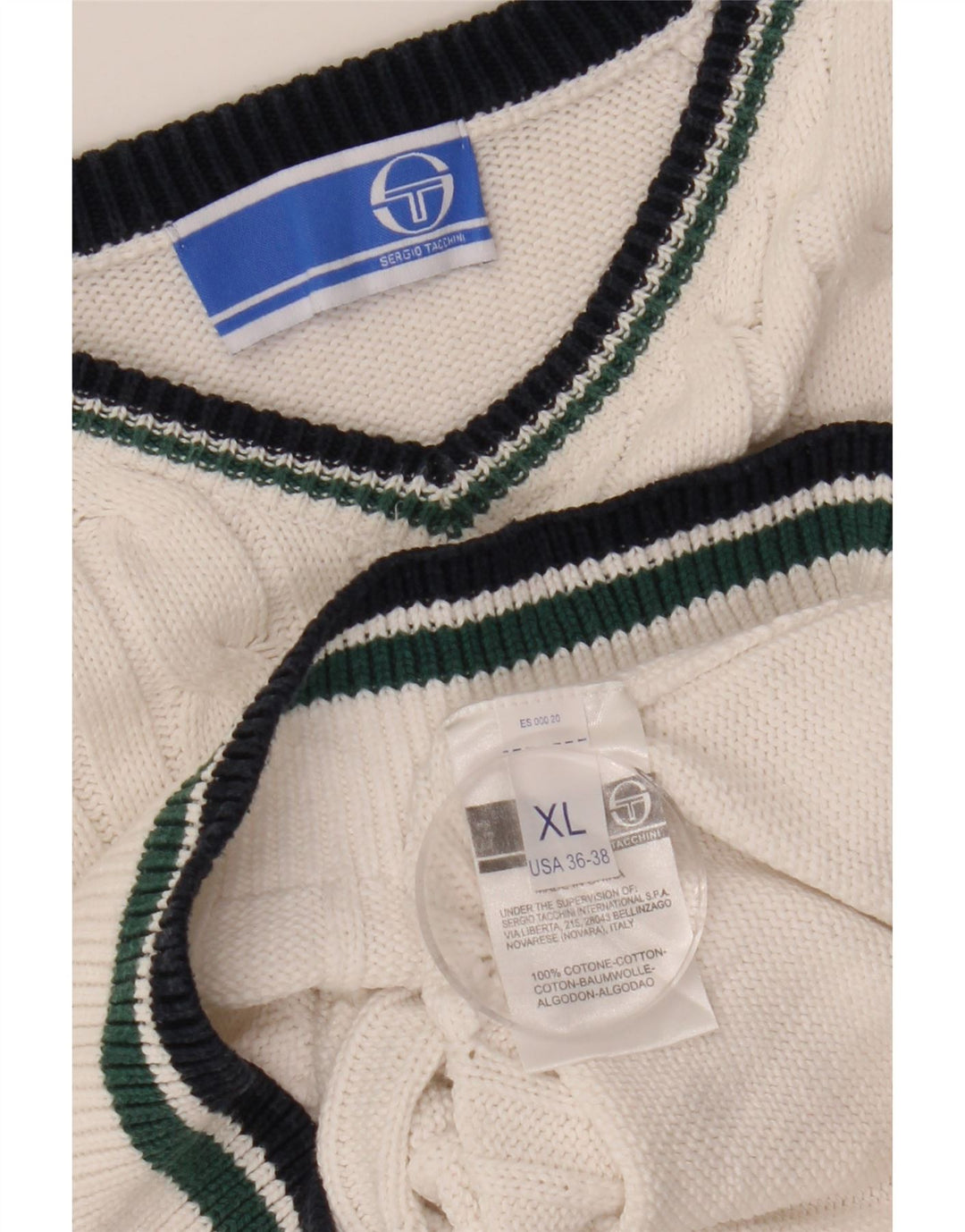 Suéter masculino Sergio Tacchini com decote em V XL algodão branco