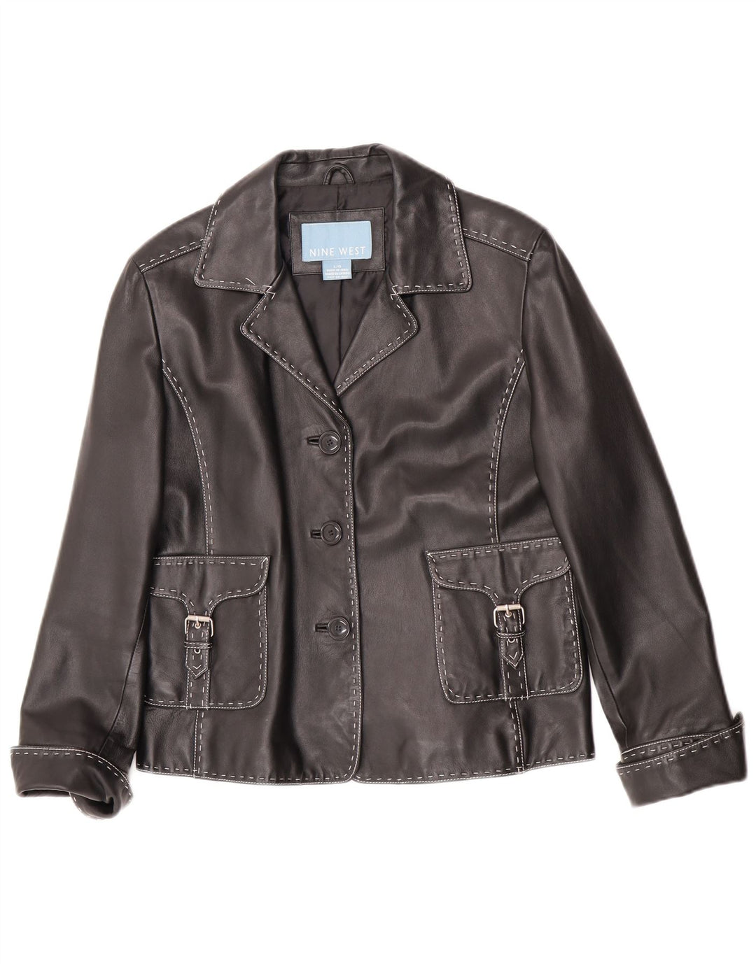 Jaqueta blazer feminina de couro com 3 botões Nine West Reino Unido 16 grande couro preto