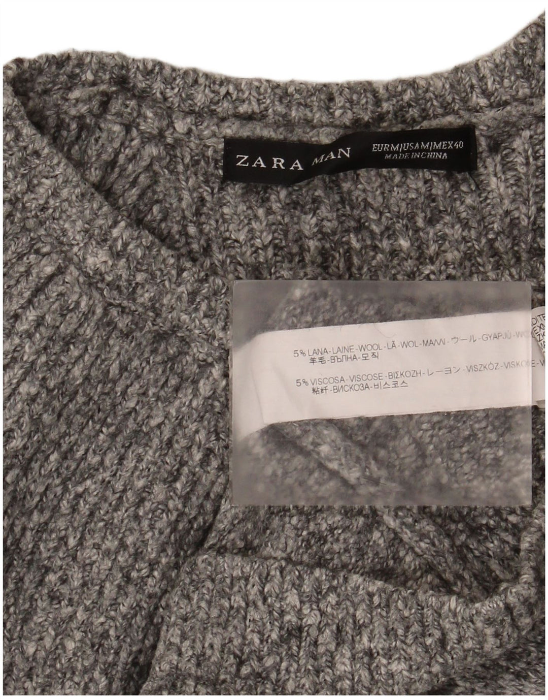 Suéter masculino Zara com gola canoa de lã manchada cinza médio
