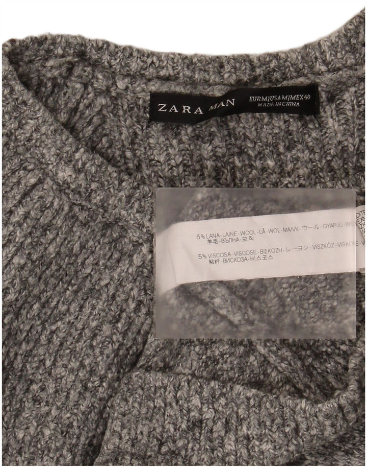 Suéter masculino Zara com gola canoa de lã manchada cinza médio