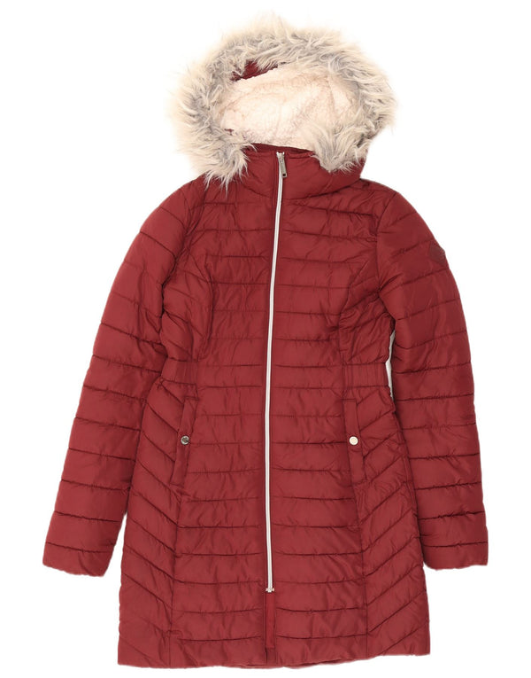 Casaco acolchoado Sherpa com capuz feminino Hollister UK 6 XS Borgonha Poliéster