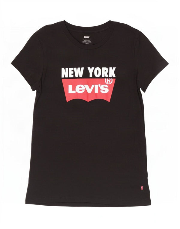 Camiseta feminina Levi's New York Graphic UK 10 pequena algodão preto