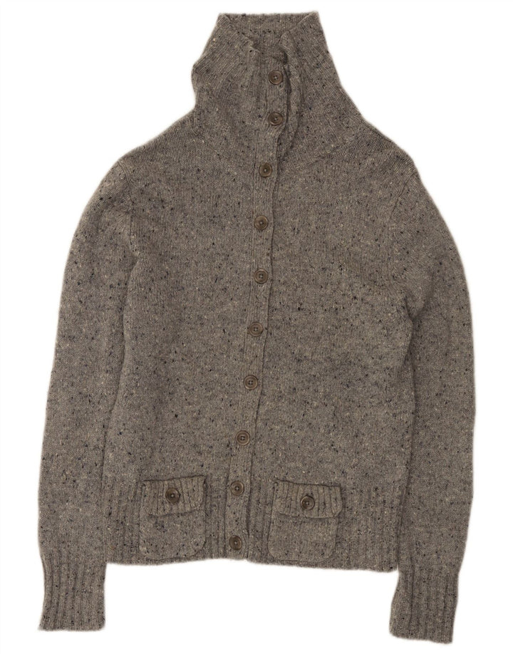 Suéter cardigã feminino Eddie Bauer Reino Unido 16 grande lã de cordeiro manchada cinza
