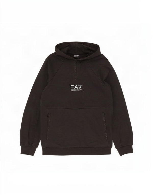 Suéter feminino Emporio Armani com capuz e gola com zíper gráfico Reino Unido 16 grande preto
