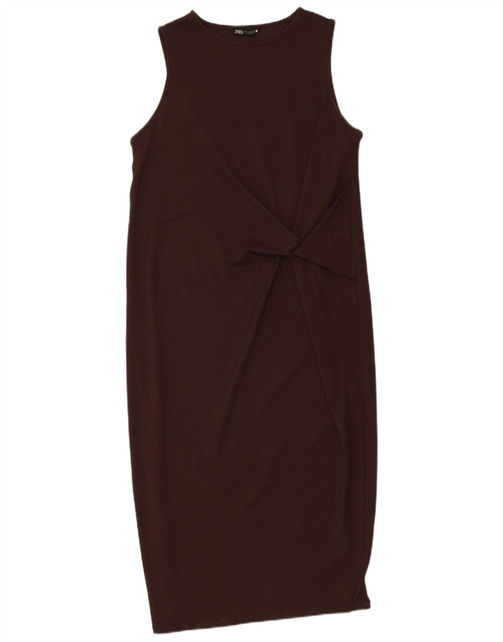 Vestido básico feminino sem mangas Zara Reino Unido 10 pequeno marrom
