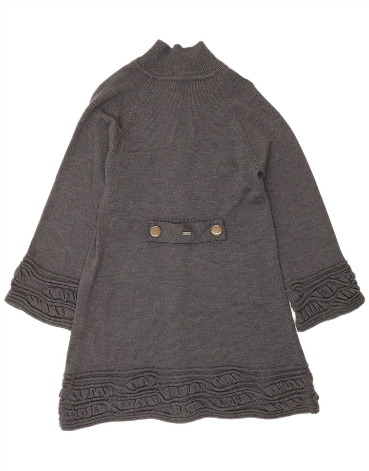 Suéter cardigã feminino longline Reino Unido 14 lã virgem cinza médio
