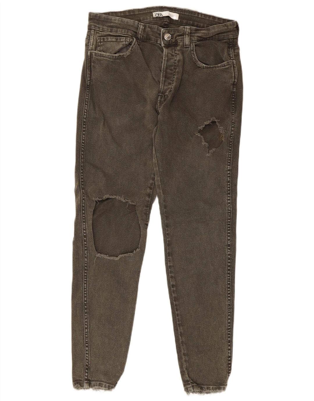Zara Mens Distressed Slim Jeans EU 42 Médio W32 L27 Algodão Cáqui