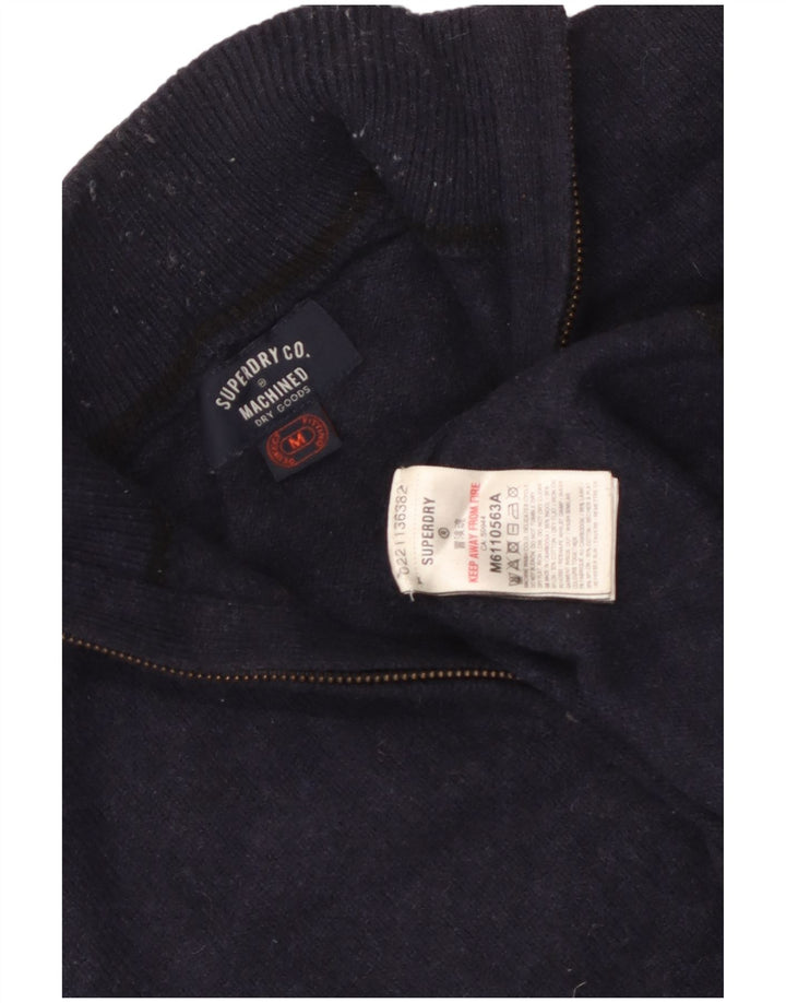 Suéter feminino Superdry com gola e zíper Reino Unido 14 lã azul marinho médio