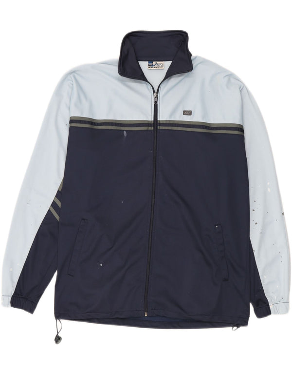 Asics Mens Tracksuit Top Jacket Grande Azul Marinho Colourblock Poliéster