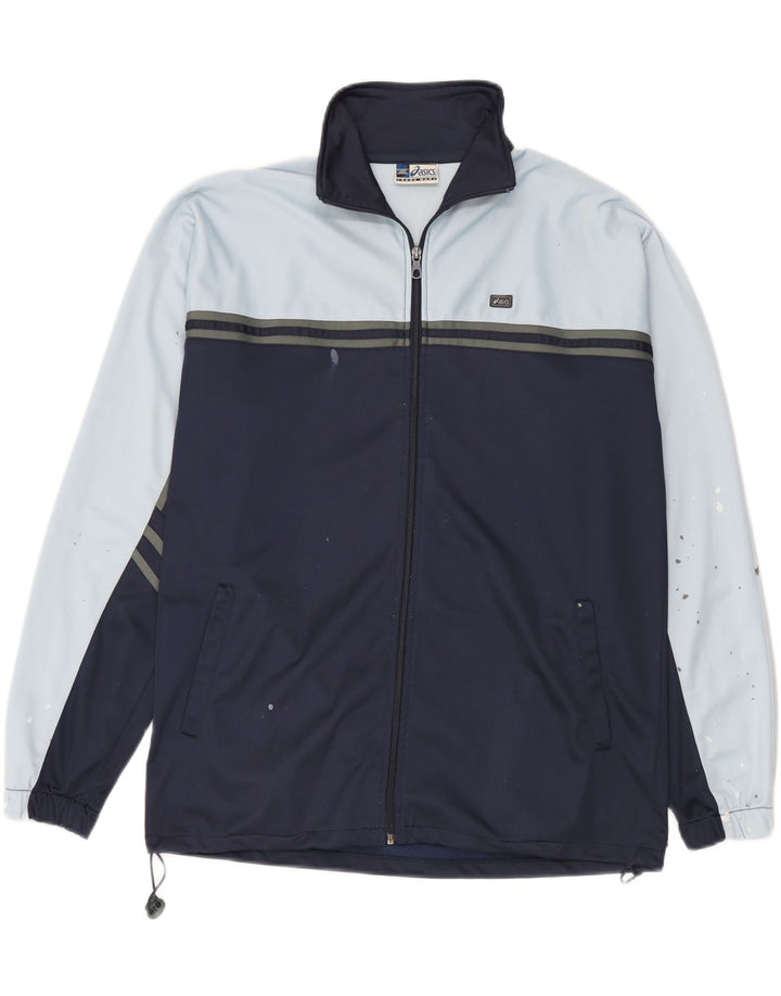 Asics Mens Tracksuit Top Jacket Grande Azul Marinho Colourblock Poliéster