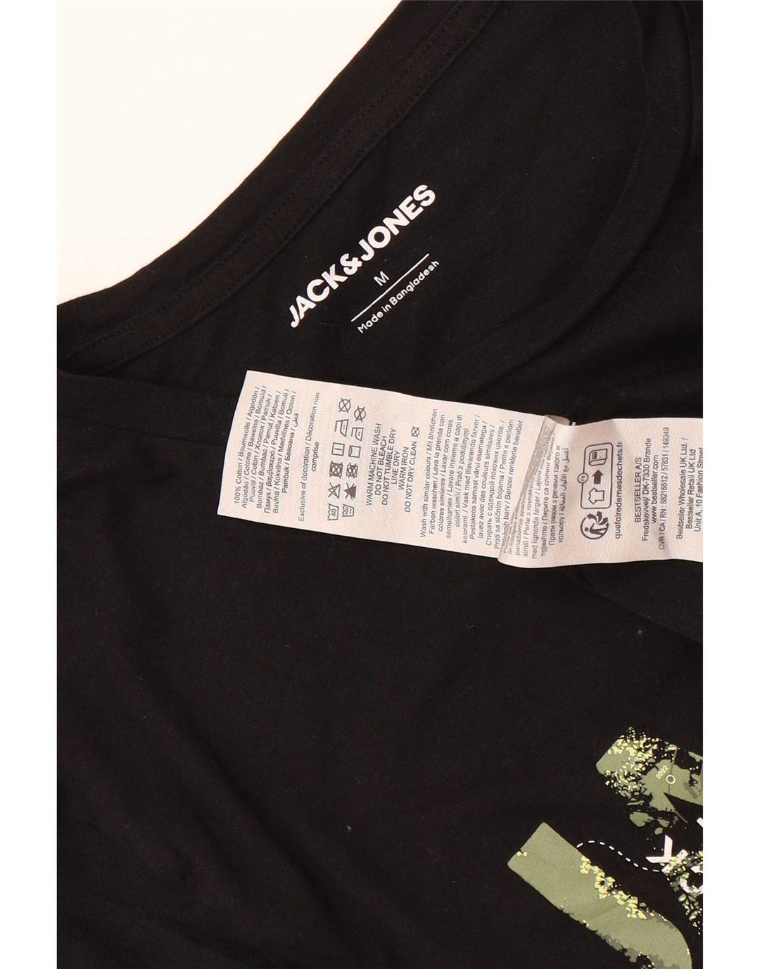 Camiseta gráfica masculina Jack & Jones Top médio algodão preto
