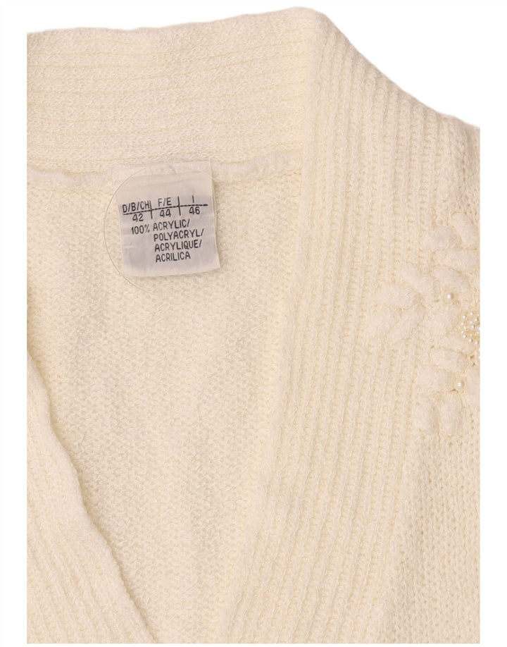 Suéter Cardigan Feminino Vintage IT 46 Grande Acrílico Branco